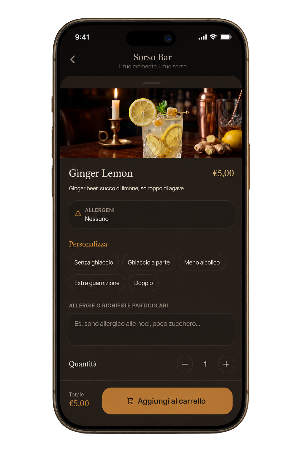 Mockup cliente con prodotto suggerito e personalizzazione degli ingredienti